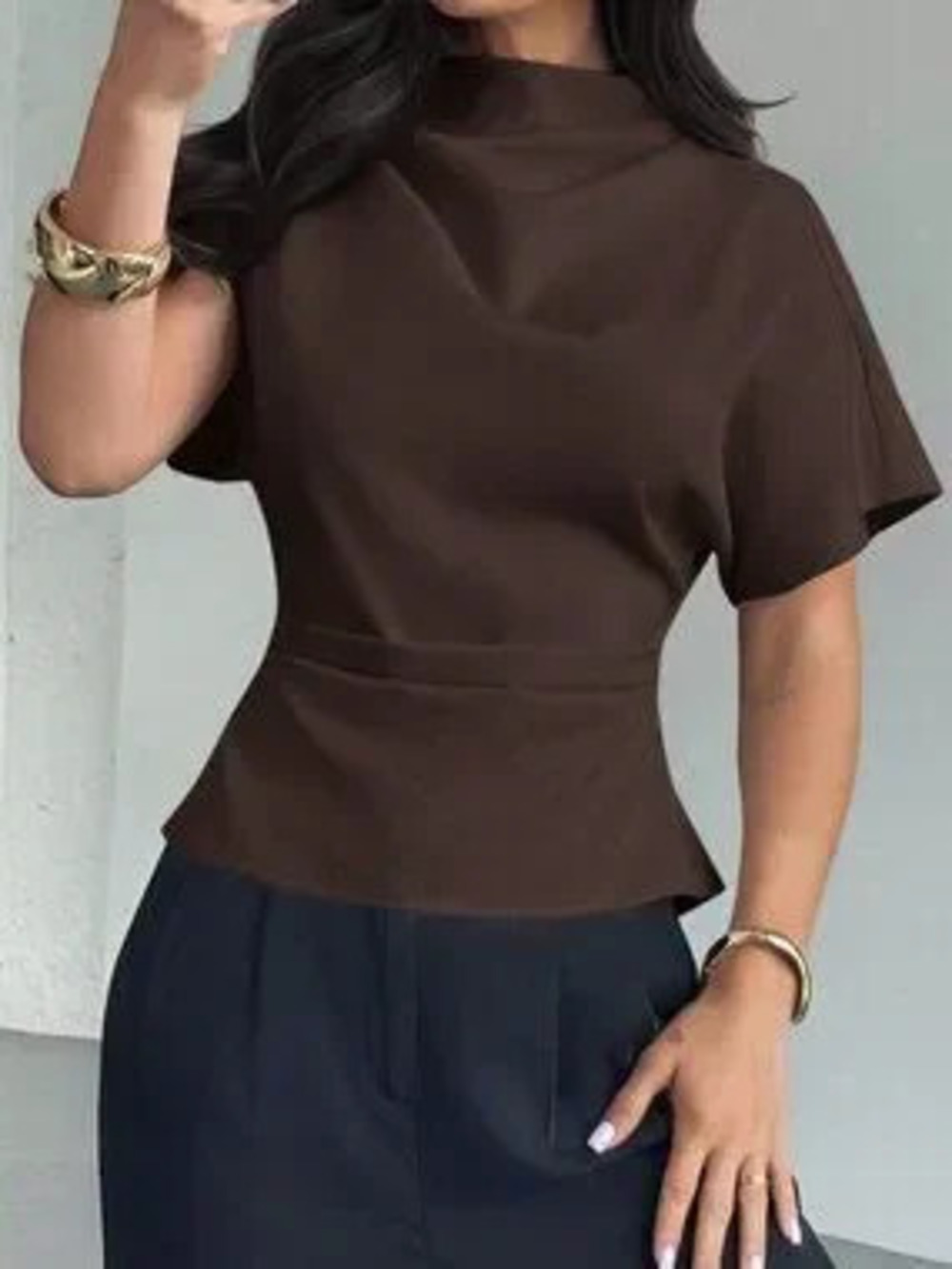 Brown Elegant Women's Asymmetrical Shirt